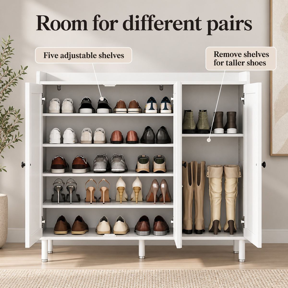 StylishGarments Three-Door Shoe Cabinet in White