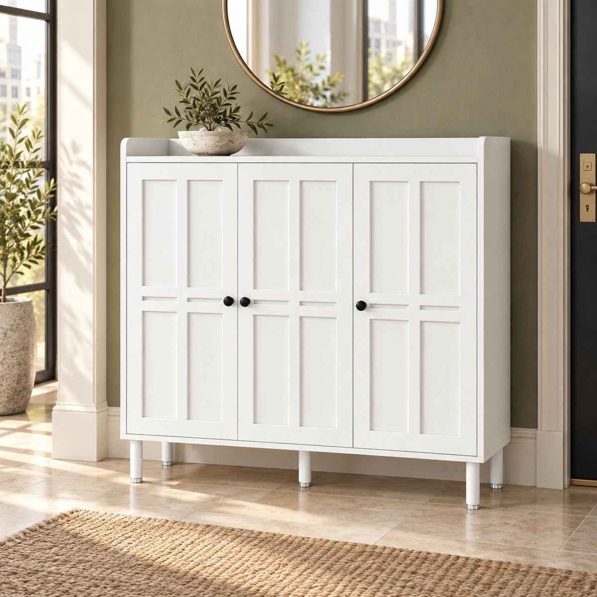 StylishGarments Three-Door Shoe Cabinet in White