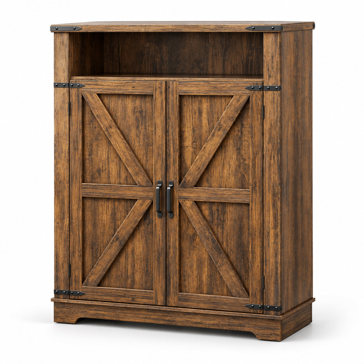 StylishGarments Shoe Cabinet with Open Cubby in Rustic Brown