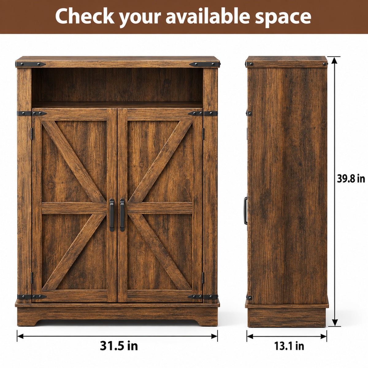 StylishGarments Shoe Cabinet with Open Cubby in Rustic Brown