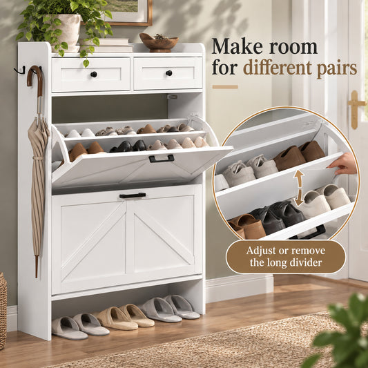 StylishGarments Shoe Cabinet with Two Flip Drawers in White