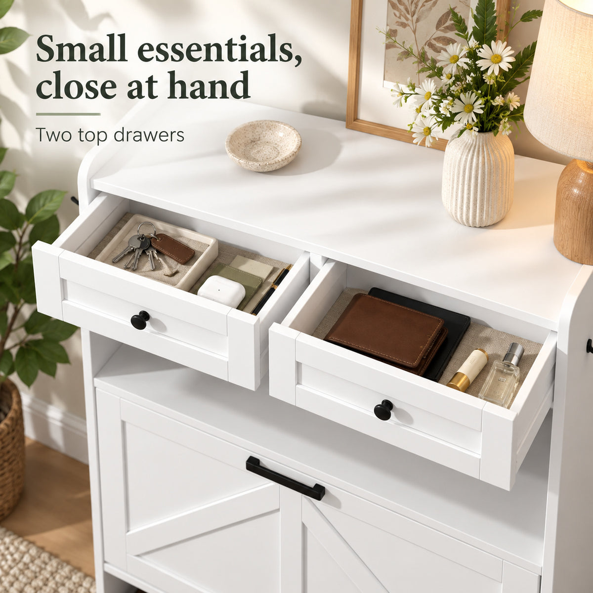 StylishGarments Shoe Cabinet with Two Flip Drawers in White