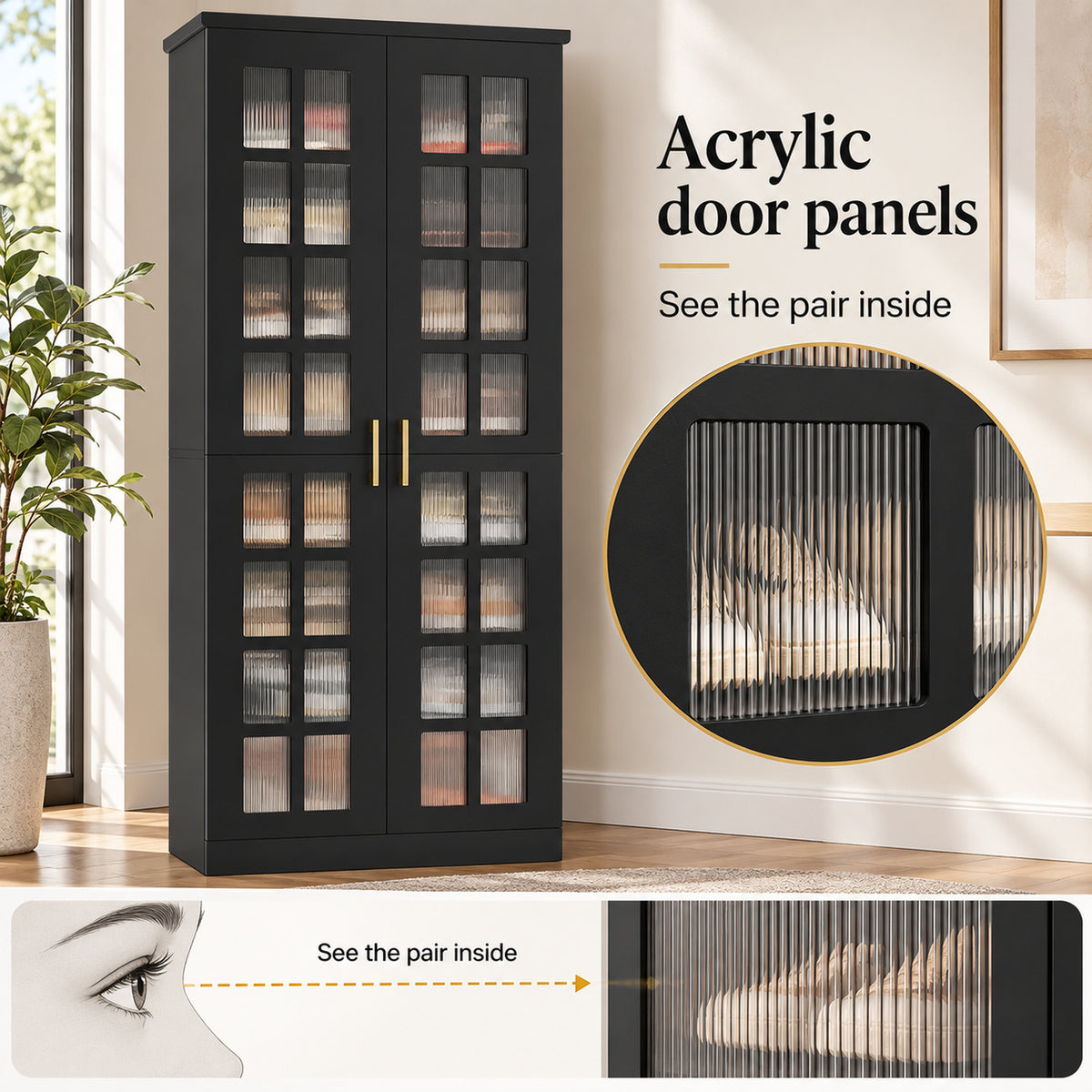 StylishGarments Tall Acrylic-Door Shoe Cabinet in Black