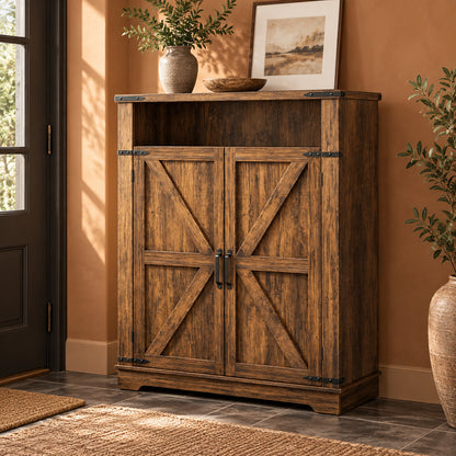 StylishGarments Shoe Cabinet with Open Cubby in Rustic Brown