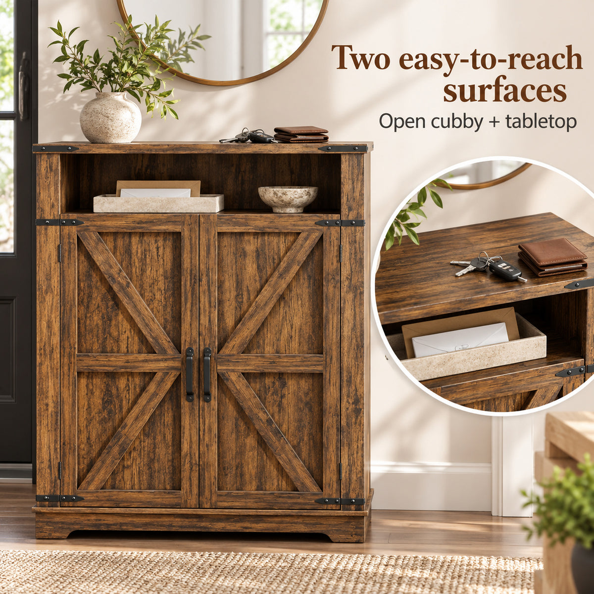StylishGarments Shoe Cabinet with Open Cubby in Rustic Brown