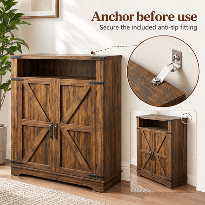 StylishGarments Shoe Cabinet with Open Cubby in Rustic Brown