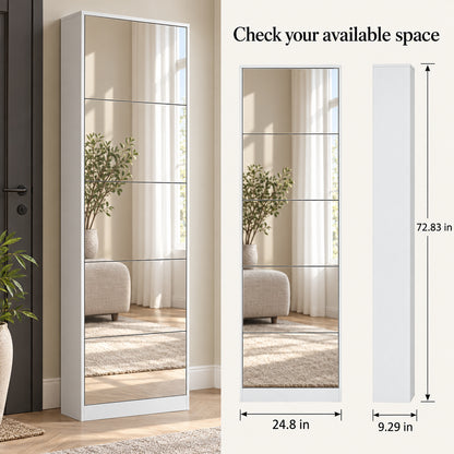 StylishGarments Five-Drawer Mirrored Shoe Cabinet in White