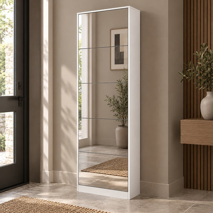 StylishGarments Five-Drawer Mirrored Shoe Cabinet in White
