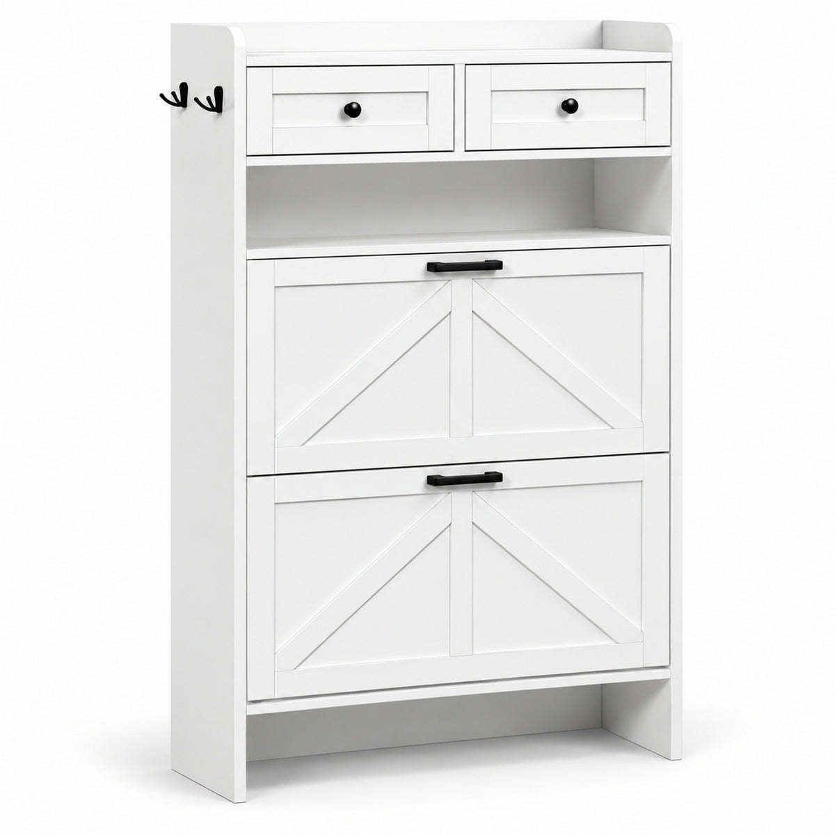 StylishGarments Shoe Cabinet with Two Flip Drawers in White