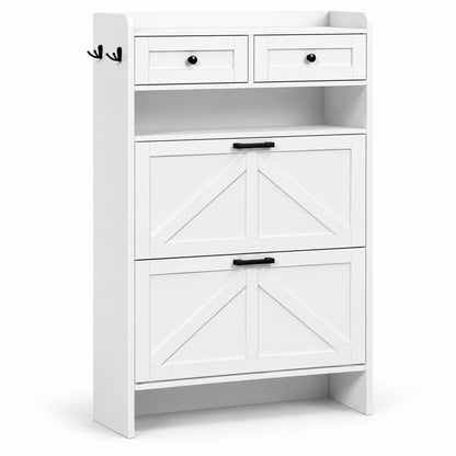 StylishGarments Shoe Cabinet with Two Flip Drawers in White