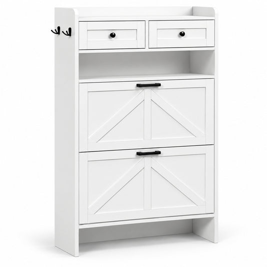 StylishGarments Shoe Cabinet with Two Flip Drawers in White