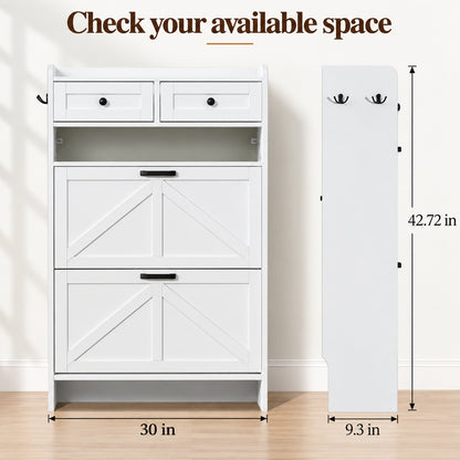 StylishGarments Shoe Cabinet with Two Flip Drawers in White