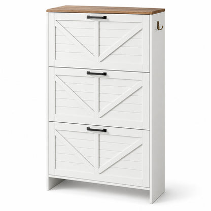 StylishGarments Three-Drawer Shoe Cabinet with Brown Top