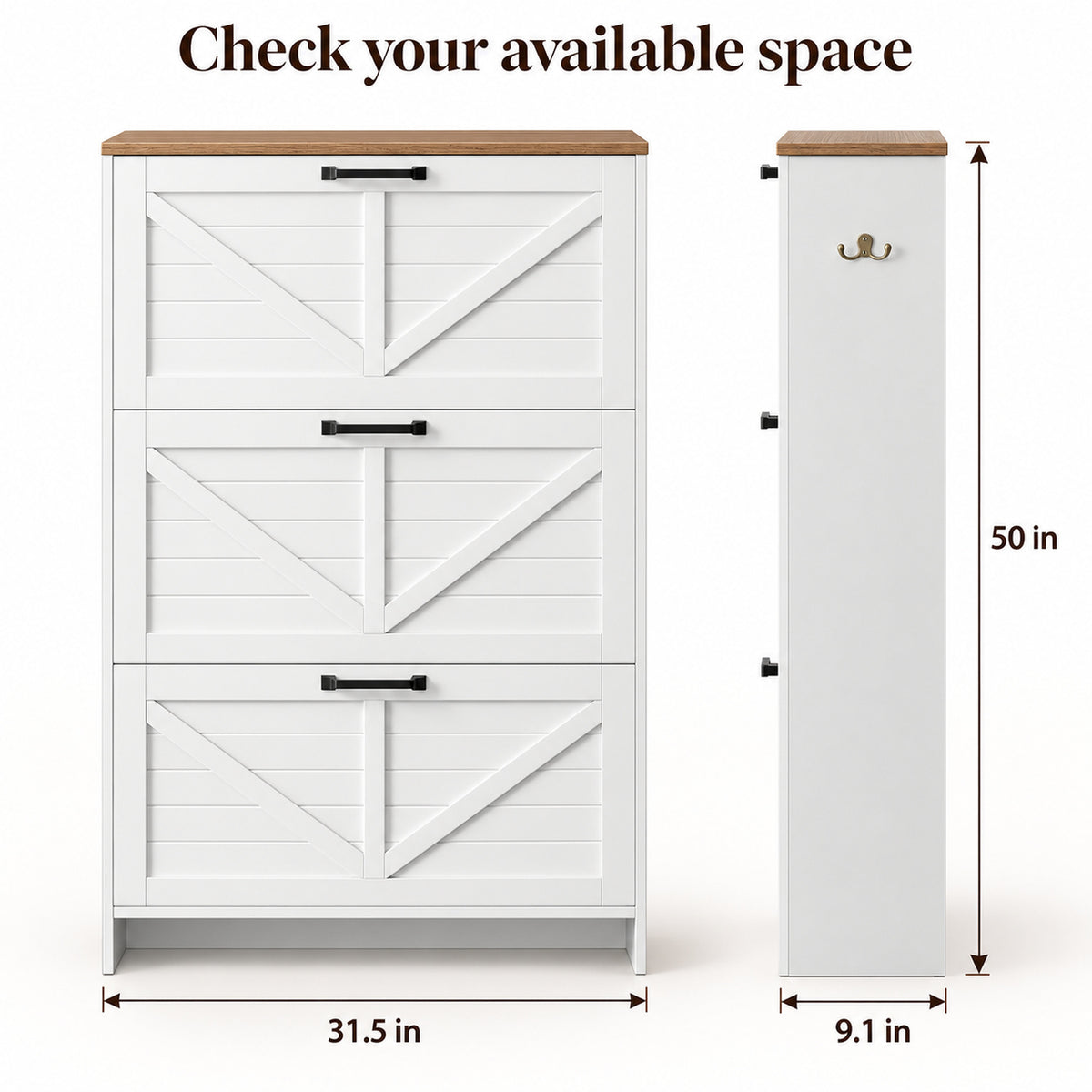 StylishGarments Three-Drawer Shoe Cabinet with Brown Top