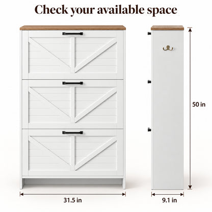 StylishGarments Three-Drawer Shoe Cabinet with Brown Top