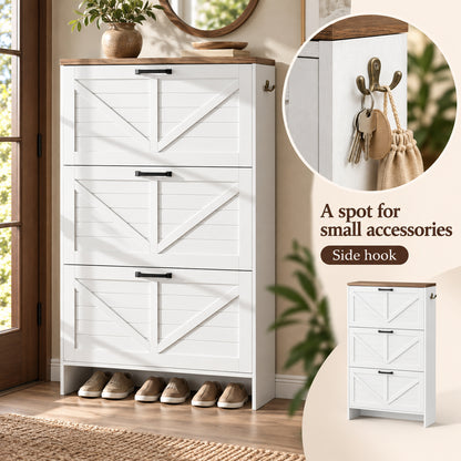 StylishGarments Three-Drawer Shoe Cabinet with Brown Top