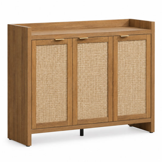 StylishGarments Rattan-Door Shoe Cabinet in Caramel Oak