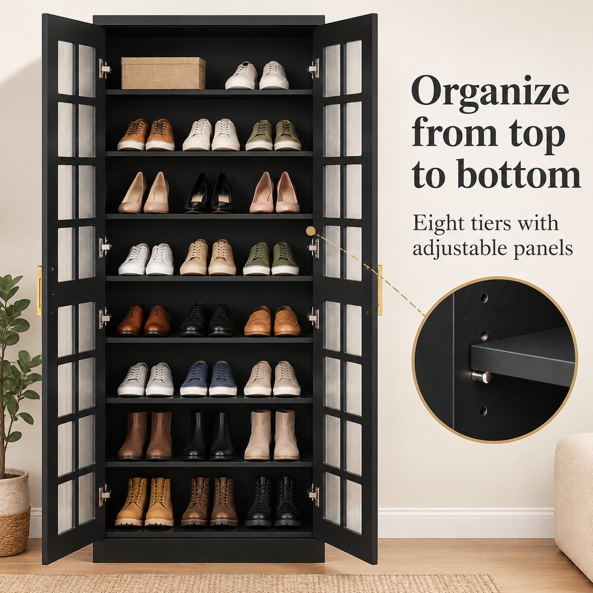 StylishGarments Tall Acrylic-Door Shoe Cabinet in Black