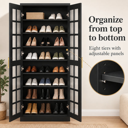 StylishGarments Tall Acrylic-Door Shoe Cabinet in Black