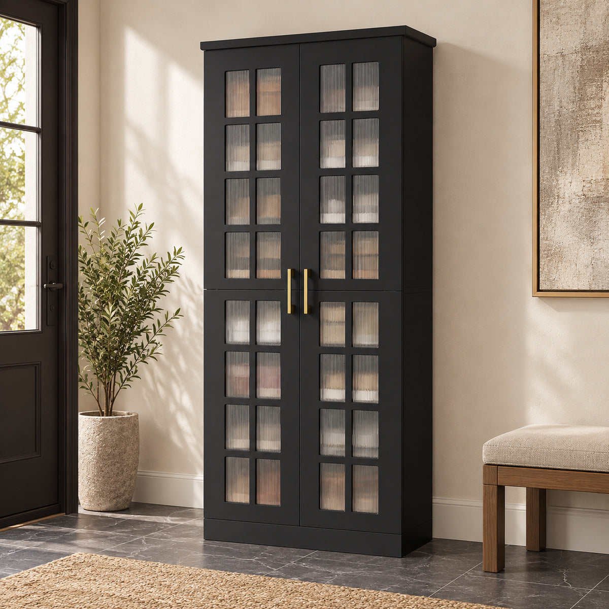 StylishGarments Tall Acrylic-Door Shoe Cabinet in Black