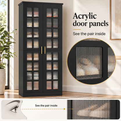 StylishGarments Tall Acrylic-Door Shoe Cabinet in Black